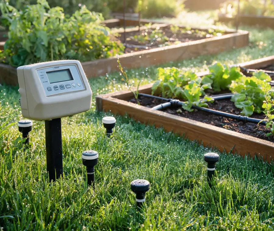 Rain Bird sprinkler controller and spray head detail